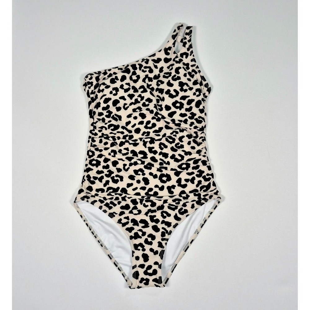 Holipick One‎ Shoulder Leopard Print One Piece Swimsuit Tummy Control NWT Large
